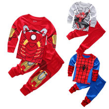 2016 New Arrival Baby Boys Kids 2 Pecs Cartoon Set Spider/ Iron man Nightwear Sleepwear Pajamas set 3 styles Free Shipping