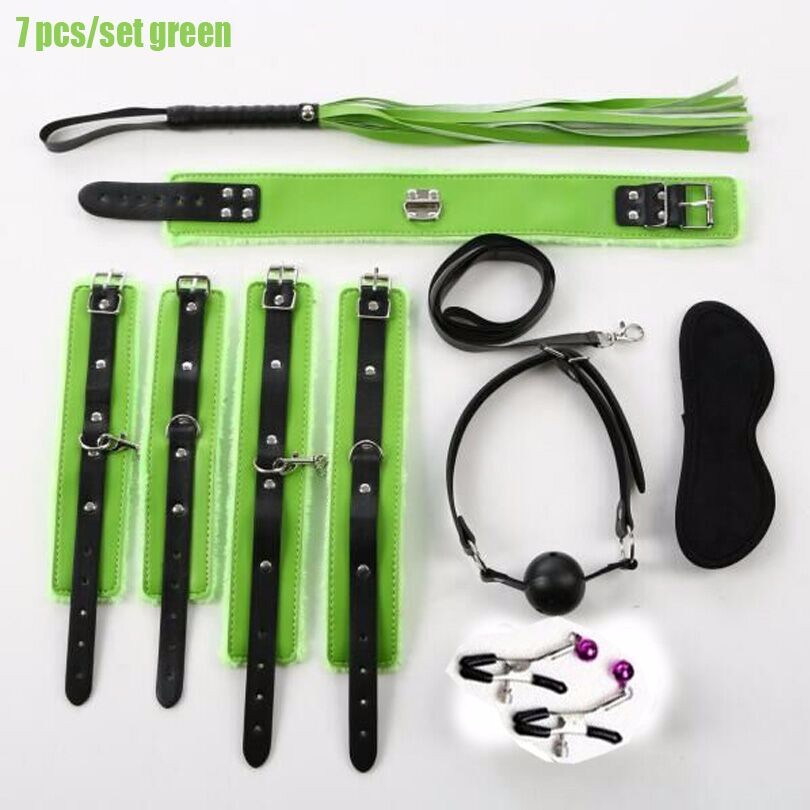 Sex Bondage Kit Set 7 Pcs Sexy Product Set Adult Games Toys Set Hand Cuffs Footcuff Whip Rope