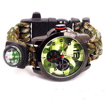 1pc Multicam Outdoor camping Travel Kit Watch With survival Flint Fire starter paracord Compass rescue Whistle