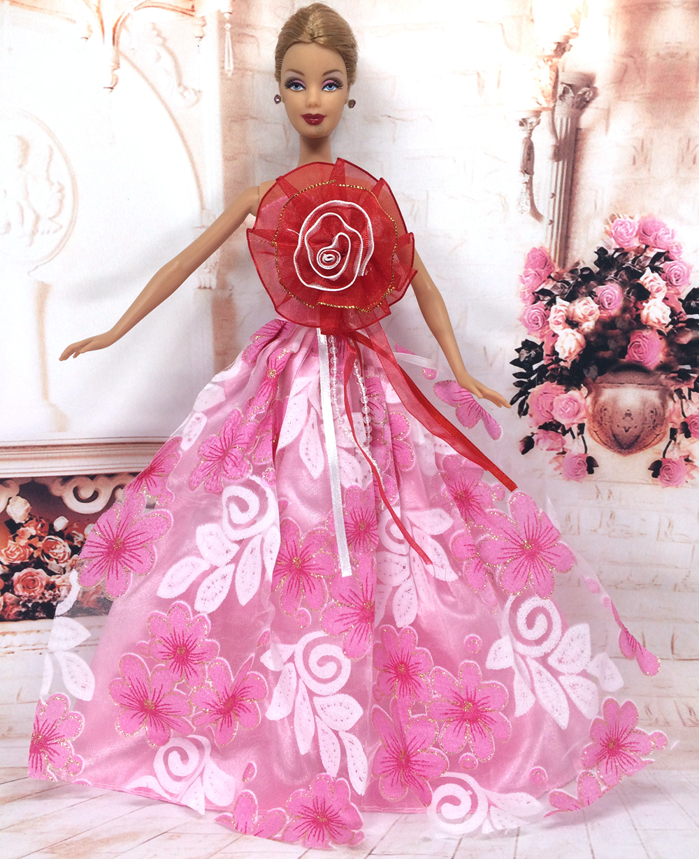 NK One Pcs Handmade Princess Wedding Dress Noble Party Gown For Barbie Doll Fashion Design Outfit Best Gift For Girl' Doll 027A