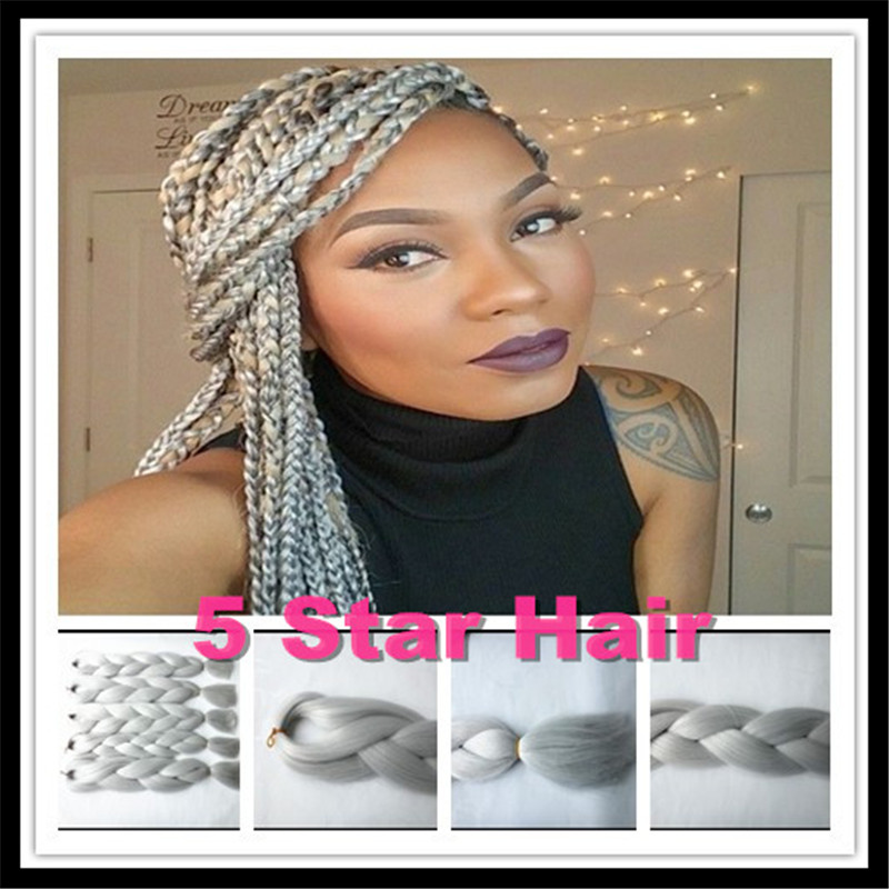 Image of Pure Kanekalon Braiding Hair 50 Shades Gray 24inch 100g/pc 4pcs/6pcs/10pcs ,Synthetic kanekalon Jumbo Braid Hair Grey Hair Bulk