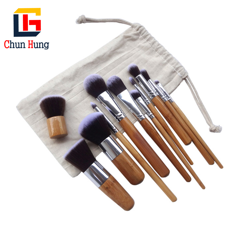 New 11 Pcs/set Makeup Brushes Set Bamboo Wood Fiber Brush Professional Makeup Brushes Set Eyebrow Ey