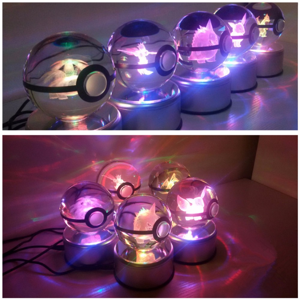 Pokemon K9 Pokeball 3D Crystal Ball Elf Night Light Decor RGB LED Table Lamp Gif 