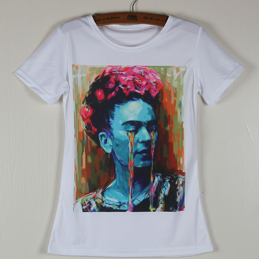 Image of Cheap Fashion Tees Frida Kahlo Tshirts polyester Women White T Shirt Short Sleeve Round Neck Tops Woman Clothing Camisetas S-3XL