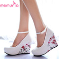 MEMUNIA 2017 new fashion wedges pumps buckle strap round toe platform women party wedding shoes woman