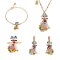 Dog Gem Flower Necklace Ring Earring Bracelets Jewelry Sets Enamel Gold Plated High Quality Accessories