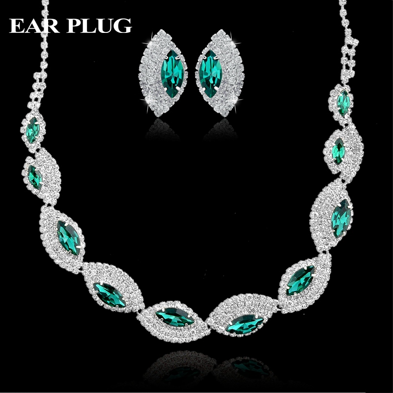Image of Nigerian Wedding African Beads Jewelry Set Crystal 925 sterling silver Gold Rhinestone Bridal Women Earrings Statement Necklace