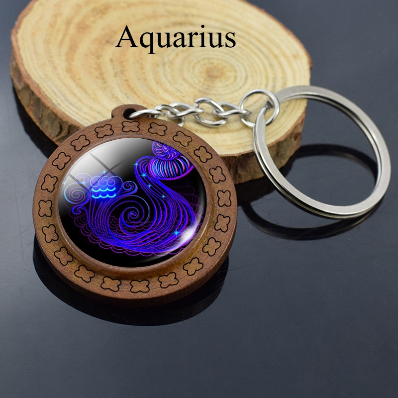 Key Chain Gift one jewerly Aquarius Keyring Purple Horoscope Keyring Zodiac Keychain Constellation Charms Aquarius Star Sign Purple Star Sign One Life