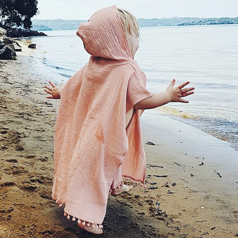 Description Picture 4 of itemCute Summer Toddler Kids Baby Girls Boys Boho Long Cardigan Cape Dress Beach Cover Up Solid Casual Kids Hooded Top Blouse