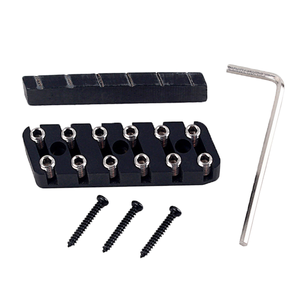 Alnicov High Quality Guitar Parts Headless Electric Bass Guitar String Nut Set with 1 Wrench 6 Screw Black