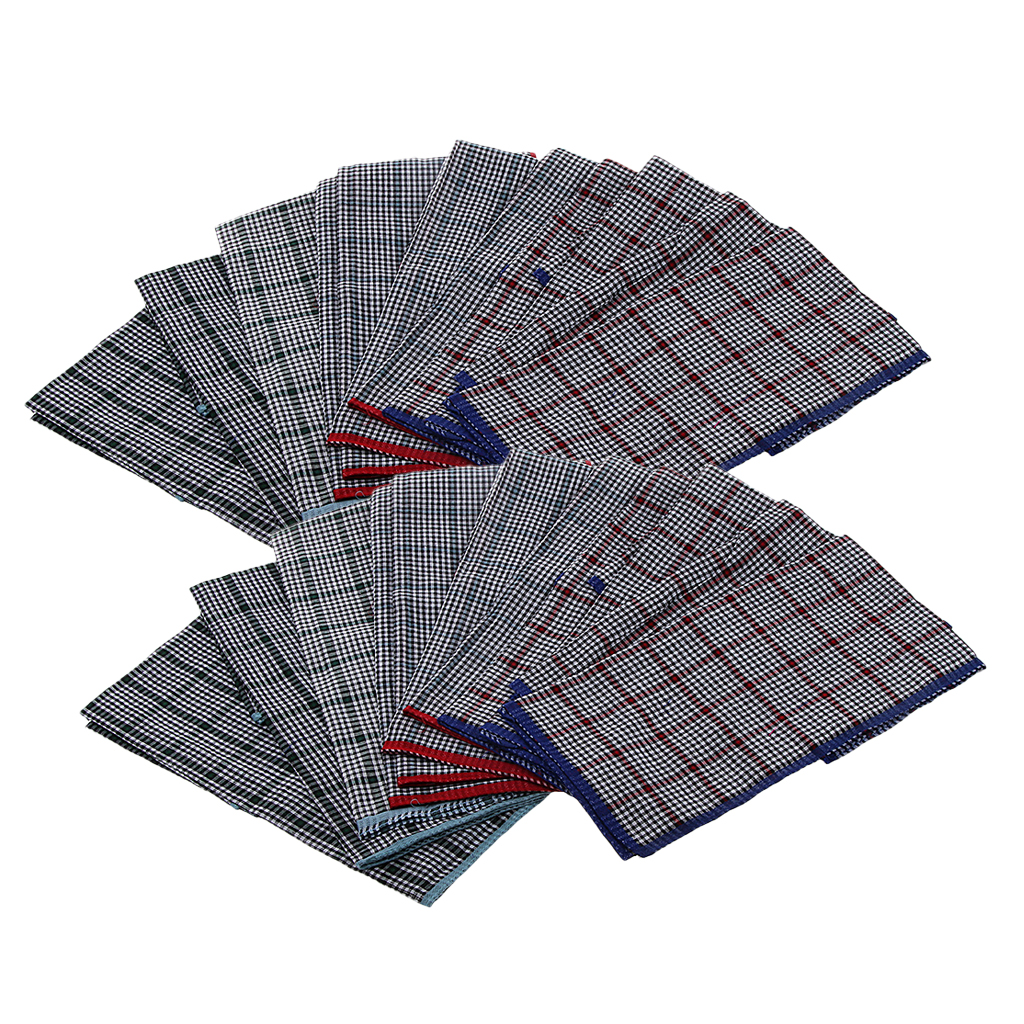 24 Pieces Pure Men Cotton Handkerchiefs Set for Men - Vintage Plaids Patterned 40 x 40 cm