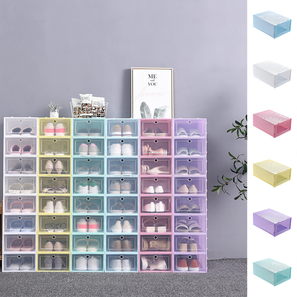 HONEST PHENIX COME Acrylic Organizer Shoes Boxes Storage Containers Clear Stackable with Lids Thickened Large Shoe Display Cases Clear with Door