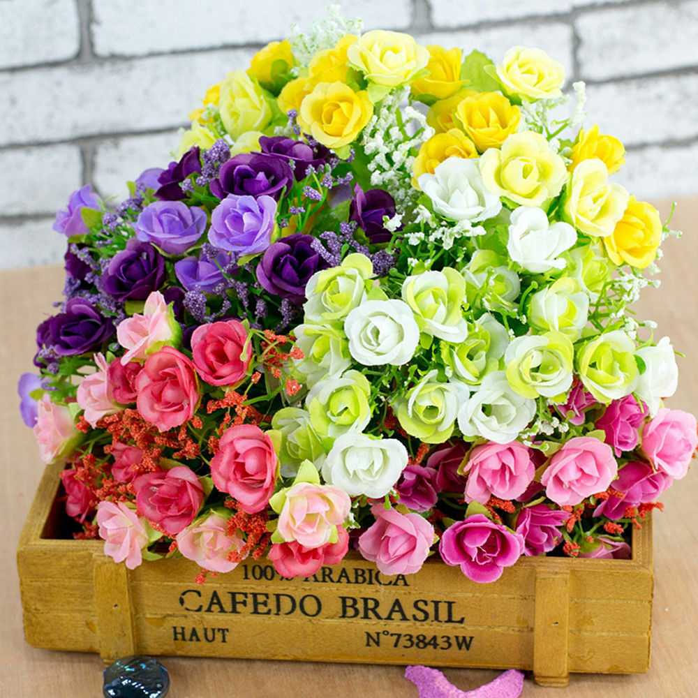 21 Roses Buds Silk Flowers Wedding Bouquets Centerpiece Fake Faux Artificial New