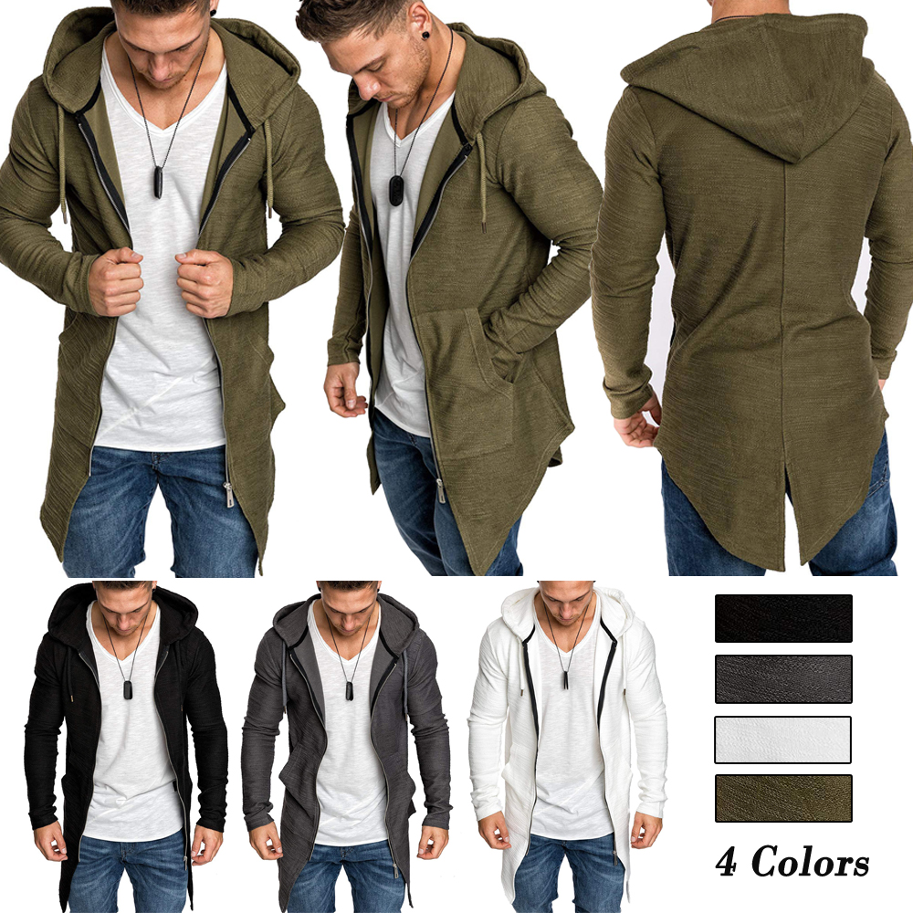 men long sleeve hooded coat zip up sports hoodie jacket overwear