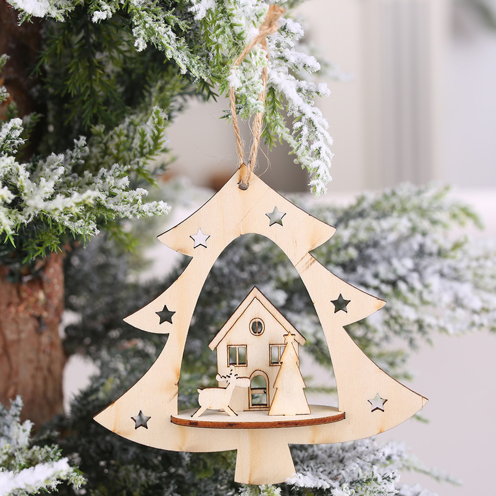 christmas wooden tree shape hanging hollow elk house pendant