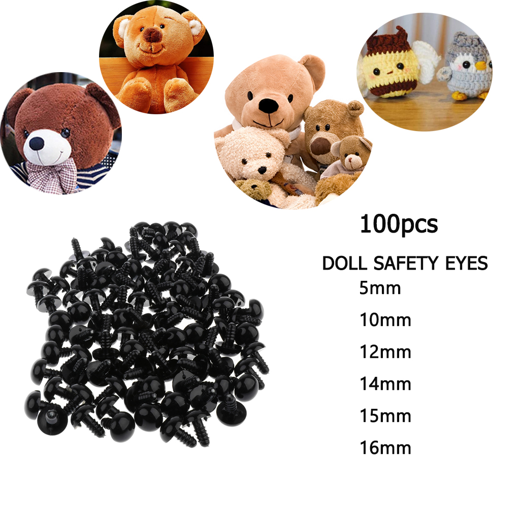 10mm Black Plastic Safety Eyes For Bear/Dolls/Animal/Puppet 100Pcs 