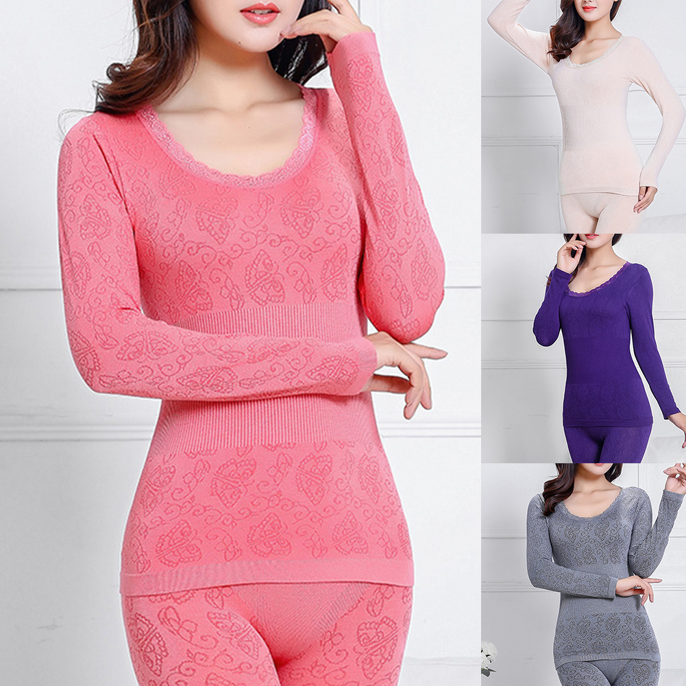 Description Picture 2 of itemLace Thermal Underwear Sexy Ladies Clothes Warm Winter Print Seamless Antibacterial Intimates 2020 Elastic Women Shaped Sets