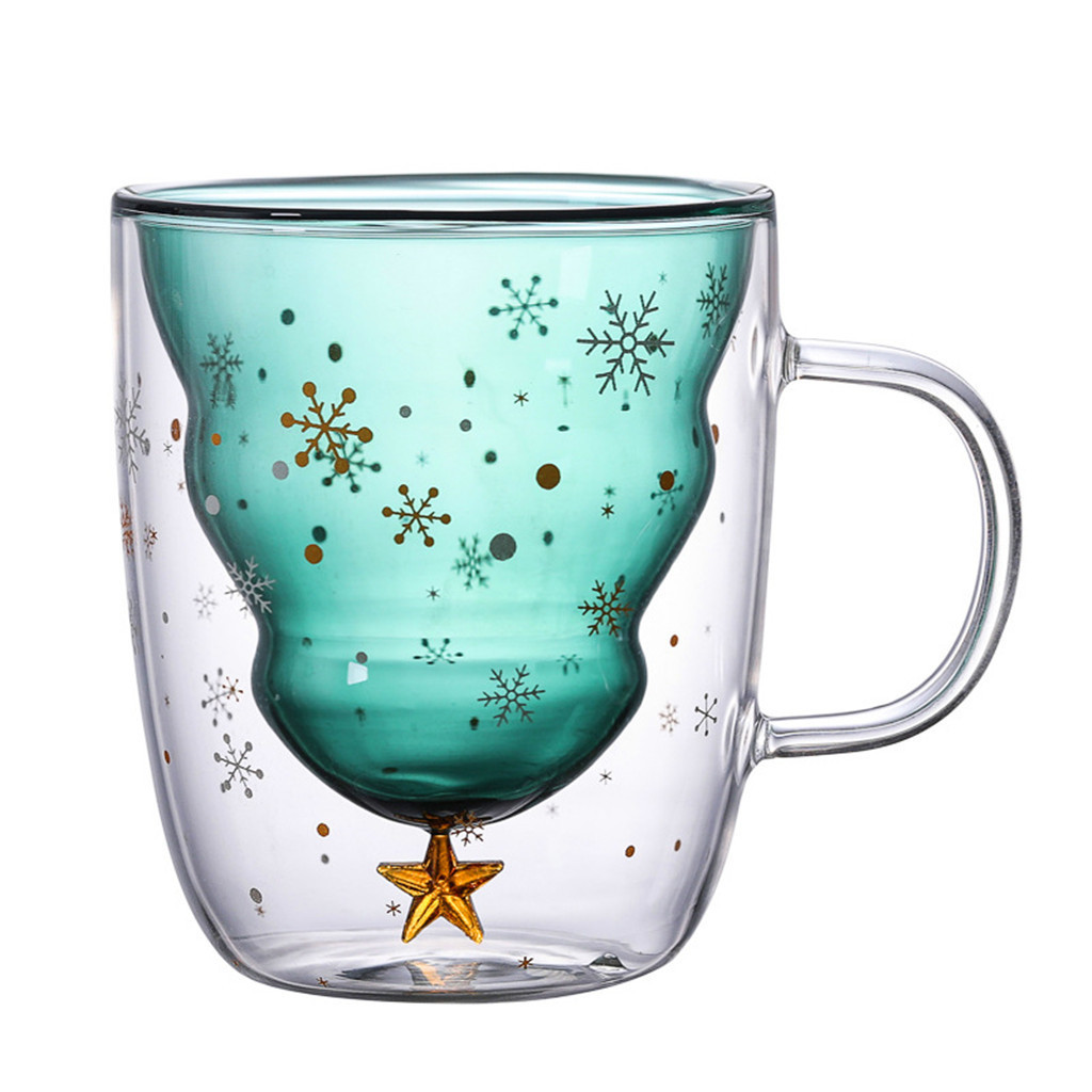 1PC Christmas Tree Double Layer Glass Cup.