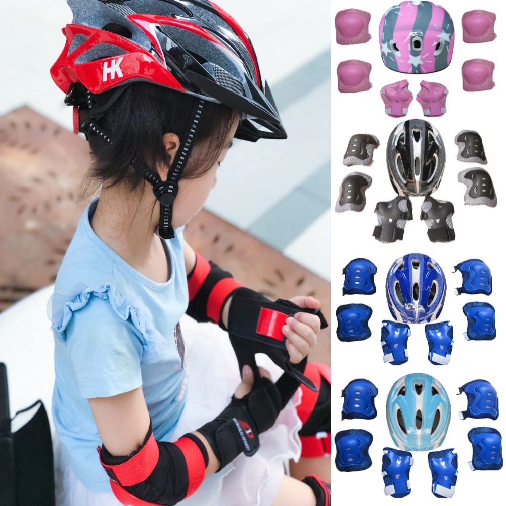 Kids Protective Gear Set Adjustable Kids Bike Helmet Knee Pads Elbow Pads Wrist 