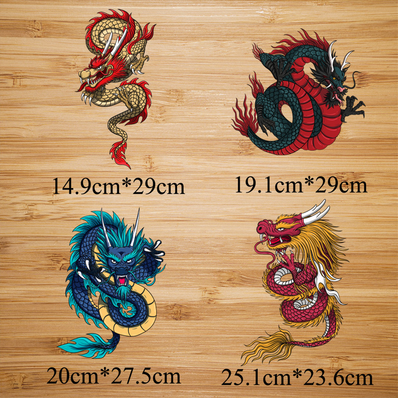 Black dragon 2 mirrored heat transfers ready to press patches for custom shoes bags clothes jeans DIY iron on stickers birthday gifts toys
