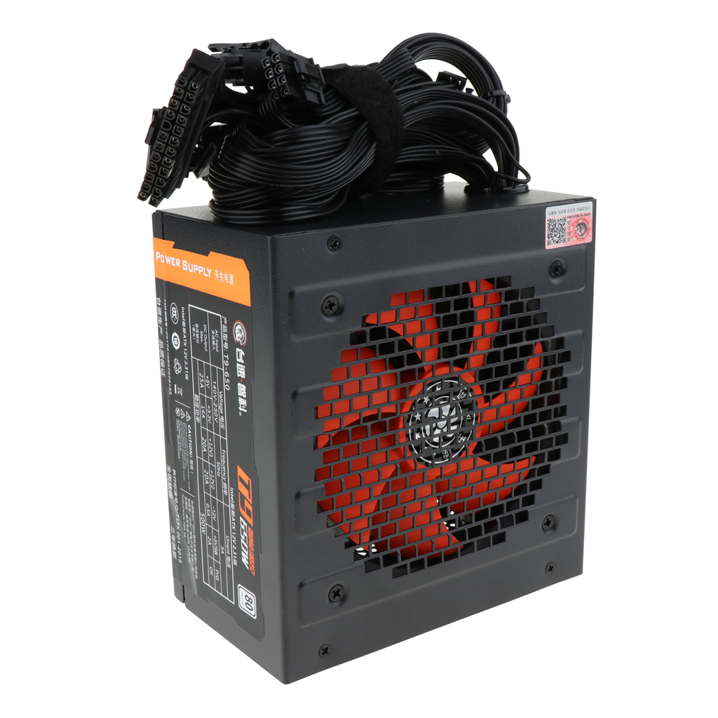 650 Watt Power Supply for Intel AMD PC Desktop Computer NEW 120mm 12cm Fan RED