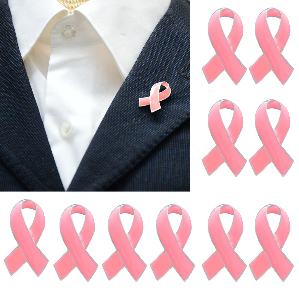 10Pcs Enamel Lapel Pins Breast Cancer Awareness Brooch Corsage, Pink Ribbon Brooches Pins for Women Men