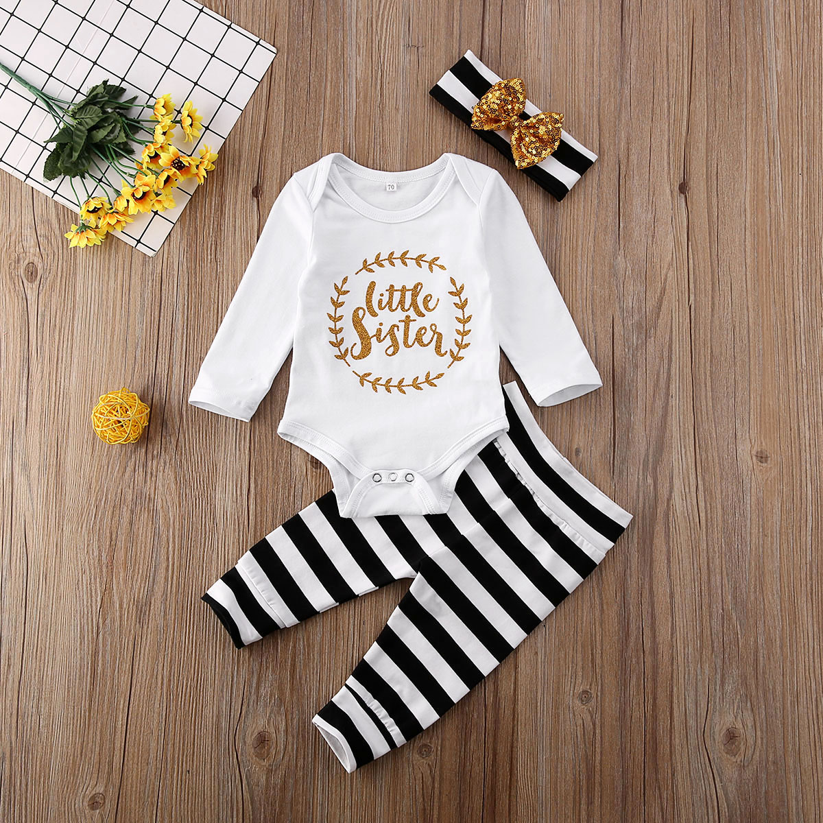 Recién Nacido niña ropa flor mono mameluco diadema pantalones sombrero traje