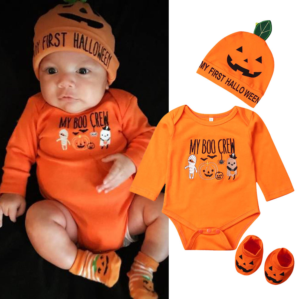 3pcs halloween newborn toddler baby boy girls romper shoes hat 3