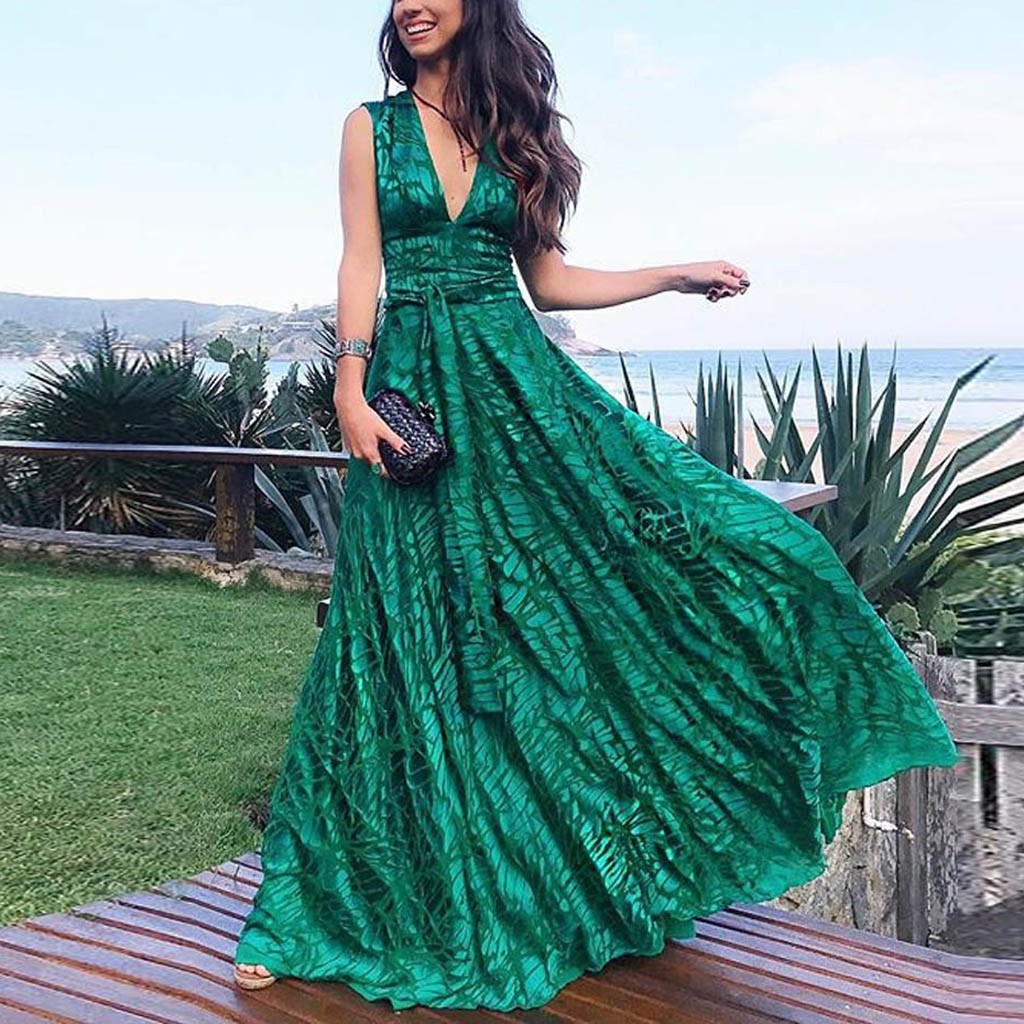 long green boho dress