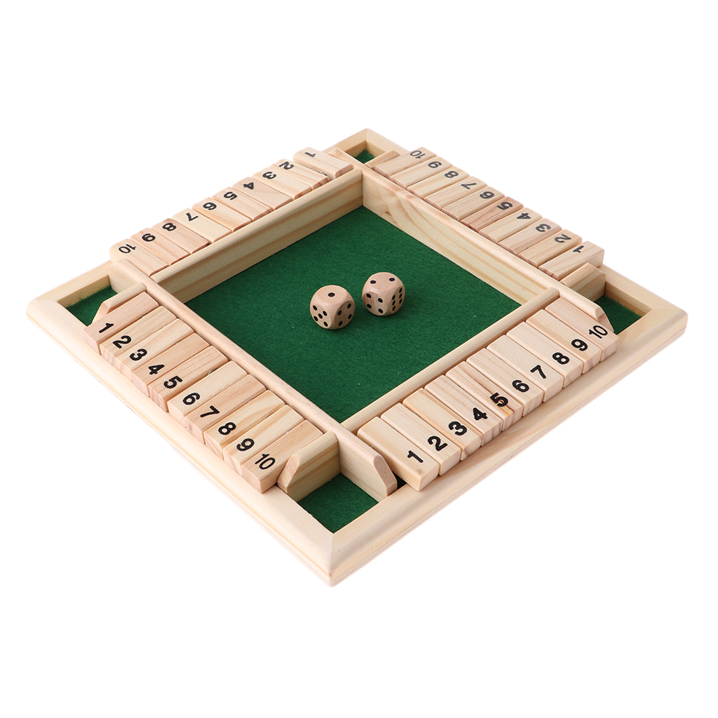 4 Sided 10 Numbers Shut The Box Wooden Board Dice Game Set for Adults Kids ✧ 