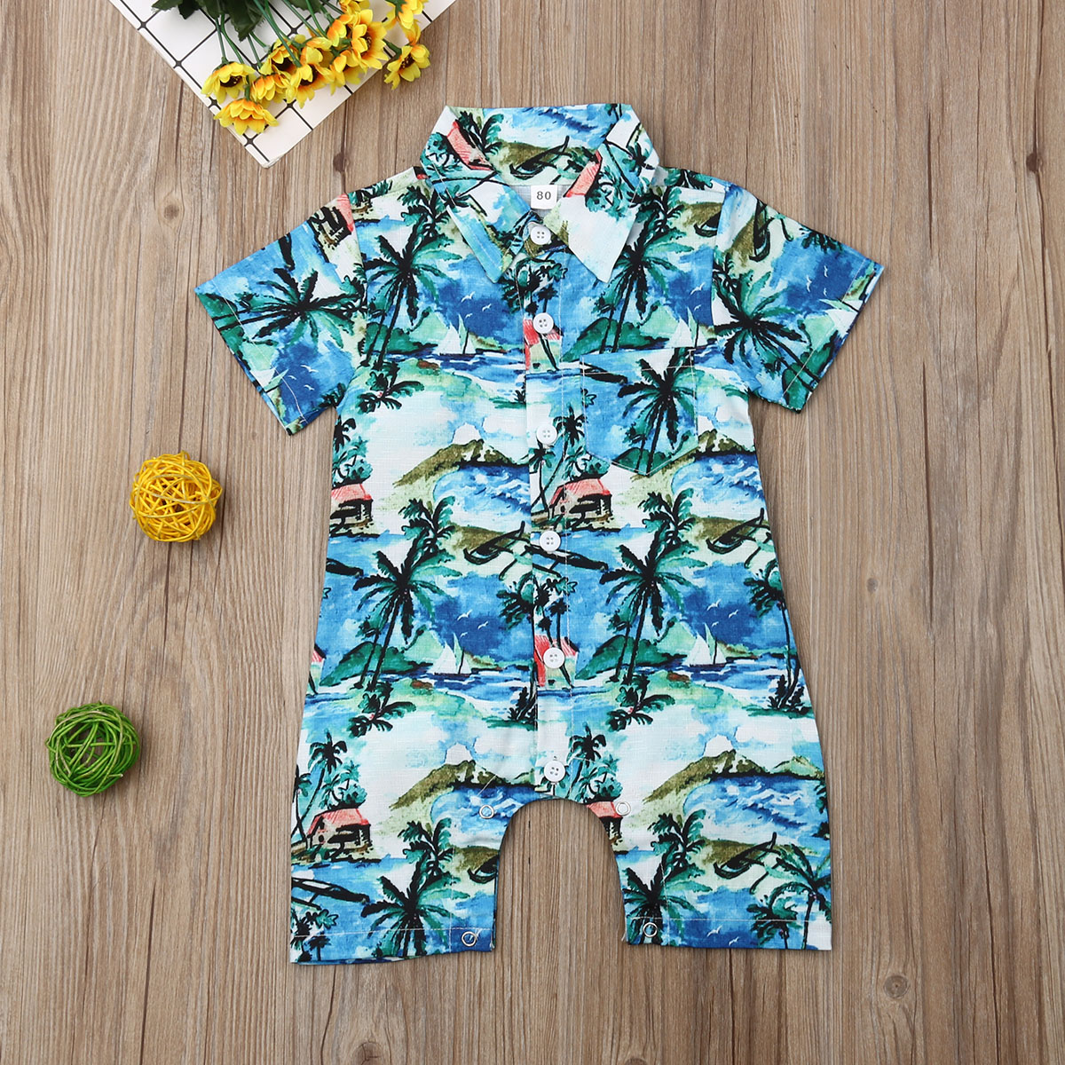 Newborn Baby Boys Summer Clothes Cotton Romper Casual Hawaiian Jumpsuit Outfit