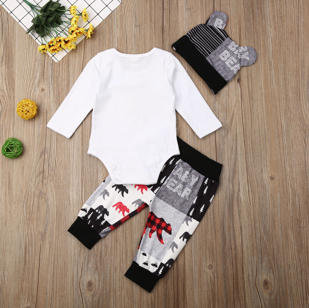 Description Picture 3 of itemCitgeett Fall Autumn 3PCS Newborn Baby Boy Girl Christmas Clothes Set Bear Print Romper Pants Outfits Spring Set