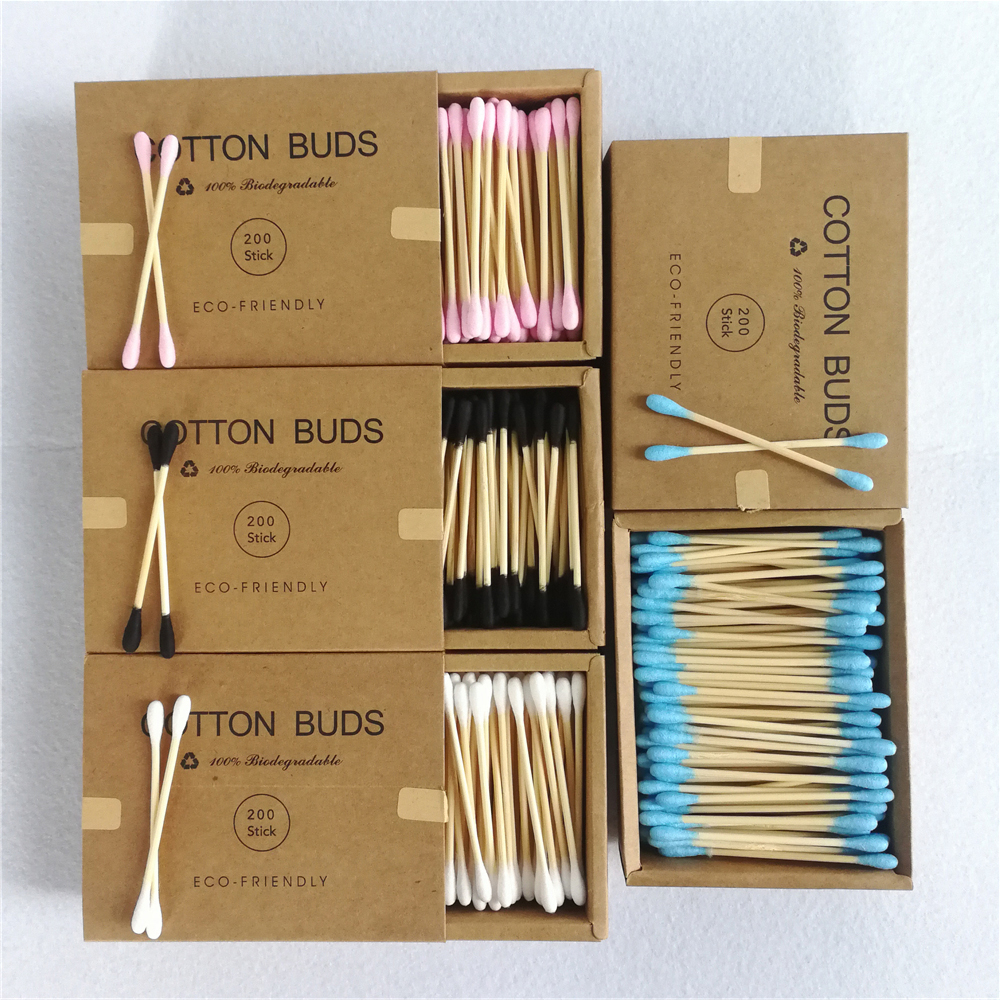 Zubita Bastoncillos de Algod/ón 200 Piezas Cotonetes con Asas de Madera Doble Cabeza Biodegradable Para Belleza Maquillaje Beb/é