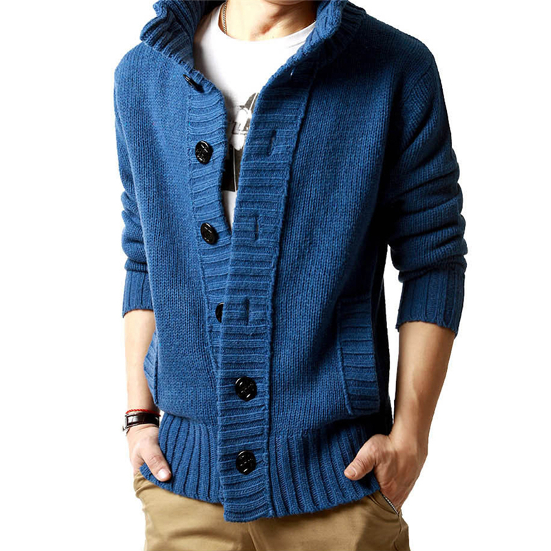 New Korean Mens slim fit Polo cardigan sweaters thick button knitted cardigan slim wool Casual men shawl collar cardigan sweater