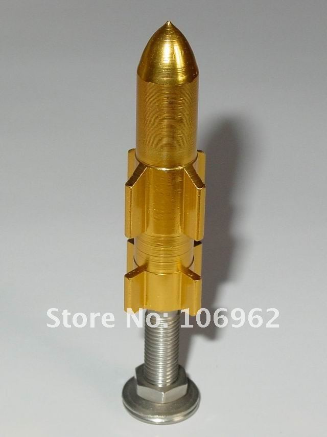 Wholesale - 5,000 pcs/lot yellow / gold aluminium rocket tire valve cap threads 5CV alloy bicycle tire valve cover