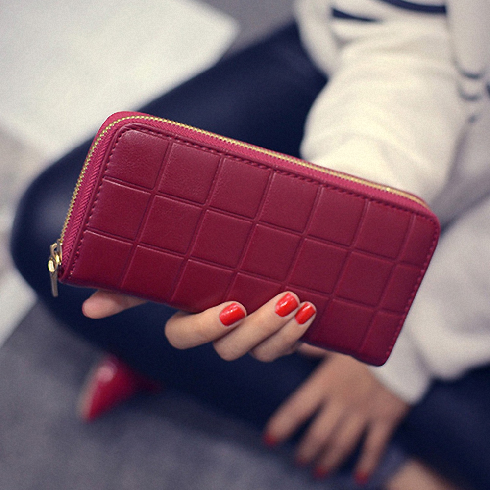 Image of 2016 New fashion Women Wallets Three-dimensional relief squares Design soft surface Female Clutch Zipper surround Purse Carteira