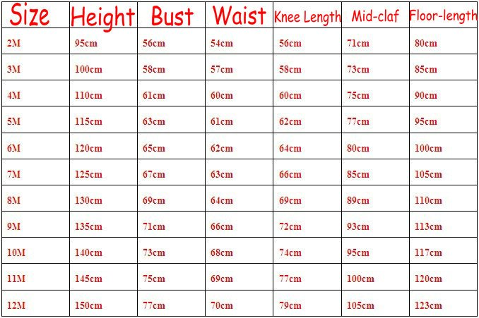 kids dress size chart