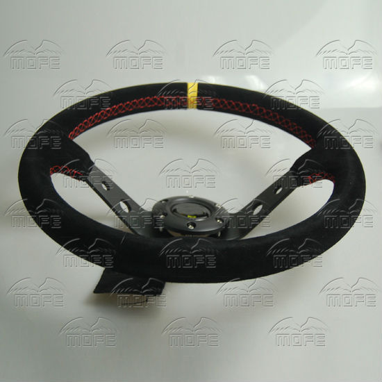 350mm Aluminum 3 Black Spokes Suede Deep Dish OMP Steering Wheel Red Stitch DSC_0998