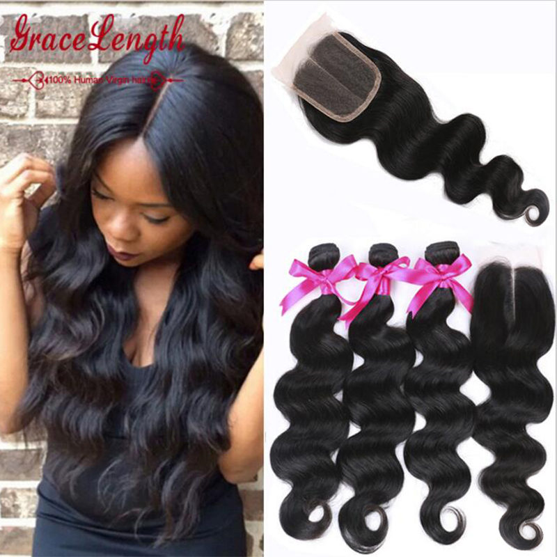 Image of 8A Brazilian Body Wave With Closure Human Hair Bundles With Lace Closures Brazilian Virgin Hair With Closure Queen Hair Products