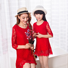 2016 mother daughter dresses family look girl and mother dress women lace dress matching mother daughter clothes