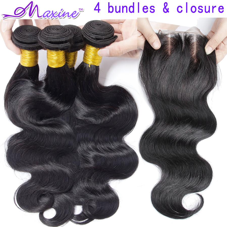 Image of 6A Rosa Hair Products Brazilian Virgin Hair With Closure 4 bundles Brazilian Body Wave With Closure Brazilian Hair Weave Bundles