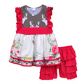 Cheap Price Kids Lovely Clothing Floral Swing Top Red Ruffles Shorts Boutique Remake Baby Girls Spring