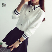 New 2016 Fashion Female Elegant Long Sleeve Casual Blouses Chiffon Turn-down Collar Shirts Ladies Tops School Blouse Plus Size