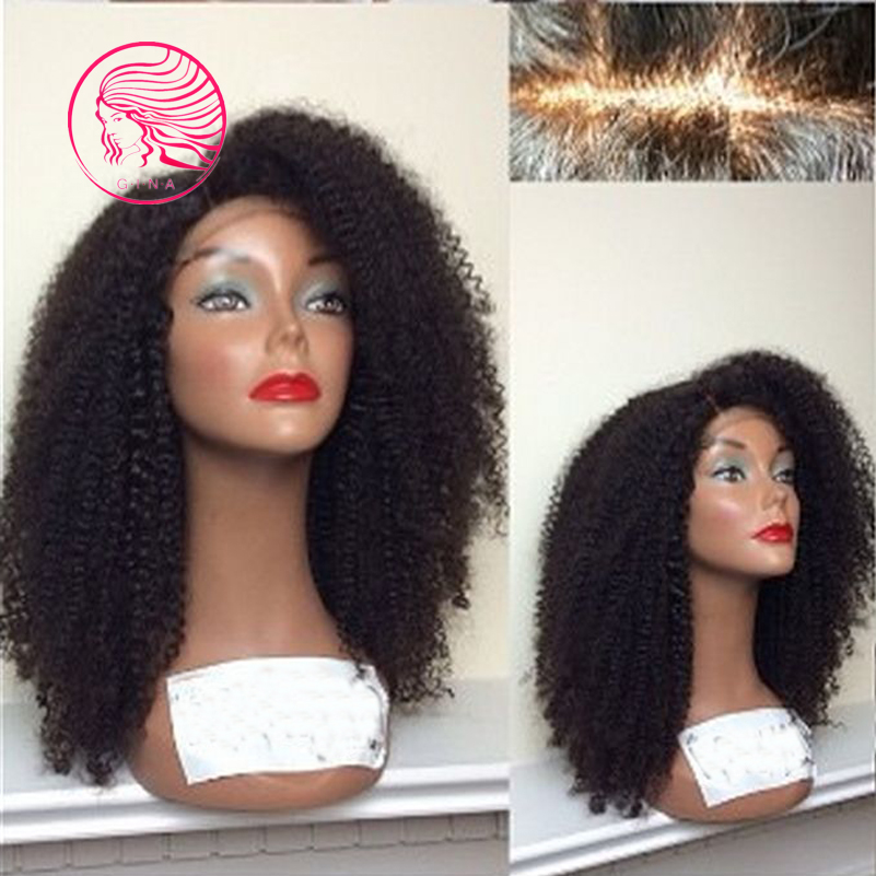 Image of Brazilian afro kinky curly wig virgin hair glueless lace front wig kinky curly full lace human hair wigs for black women natural