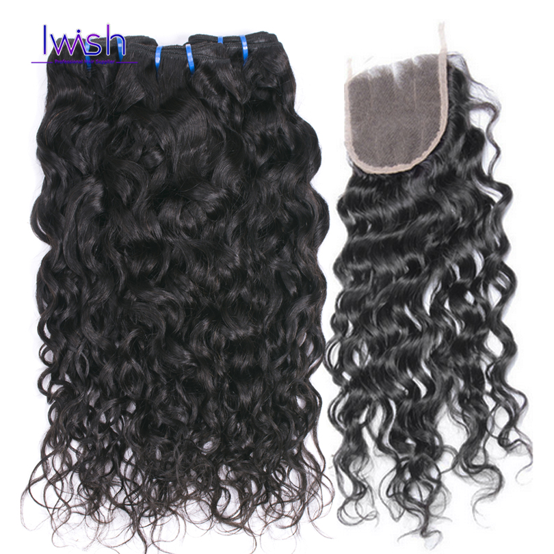 Image of Brazilian Virgin Hair Water Wave with Closure Brazilian Hair Weave Bundles with Closure Brazilian Water Wave Human Hair Weave
